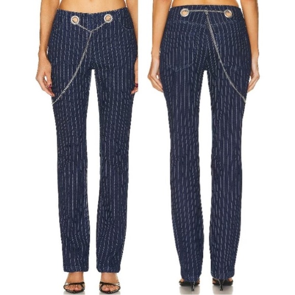 NWT Miaou Varsity Pinstripe Tommy Pant Blue Women's Size M - Picture 1 of 6